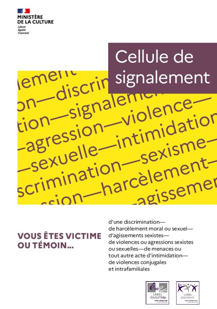 Première page de la ressource PDF Plaquette d'information du ministère de la Culture : Cellule de signalement VHSS, 2022