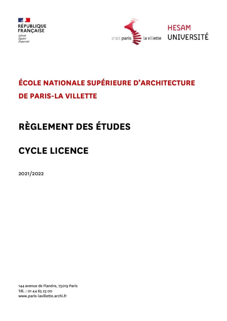 Première page de la ressource PDF Règlement des études du Cycle Licence, 2021-2022