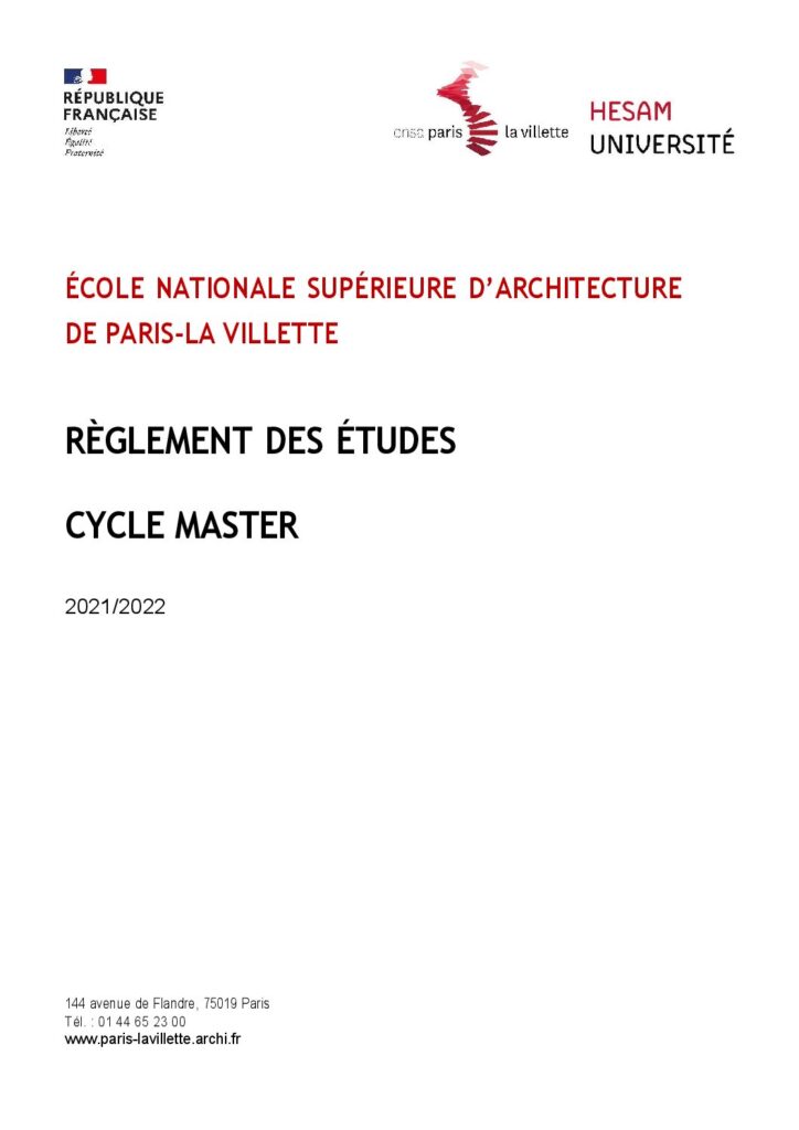 Première page de la ressource PDF Règlement des études du Cycle Master, 2021-2022