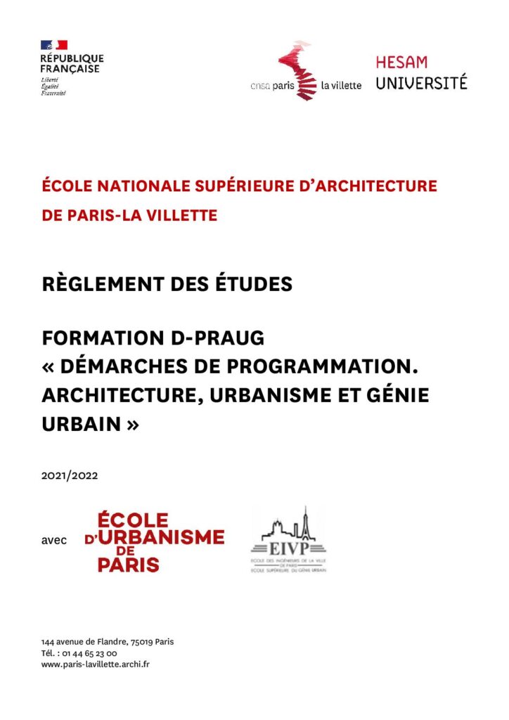 Première page de la ressource PDF Règlement des études du DPEA D-PRAUG, 2021-2022