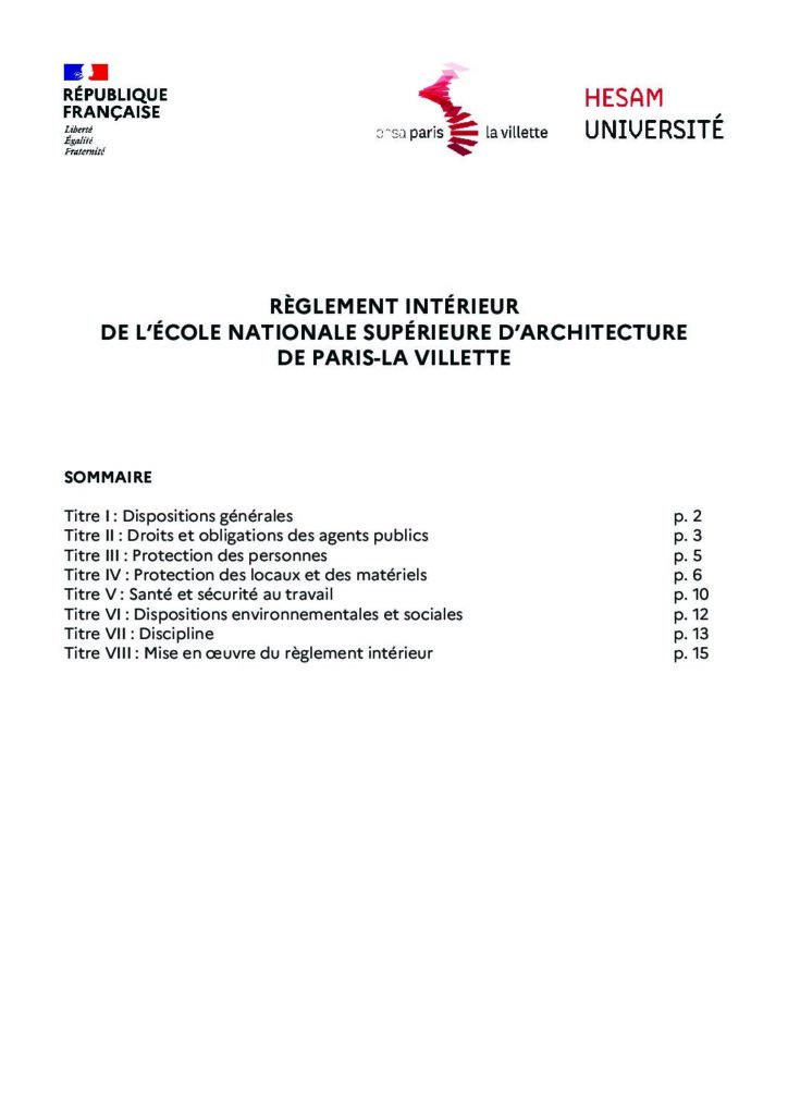Première page de la ressource PDF Règlement intérieur de l'établissement et annexes – 2022