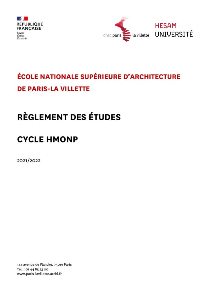 Première page de la ressource PDF Règlement des études de l'HMONP, 2021-2022