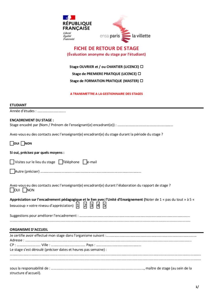 Première page de la ressource PDF Fiche de retour de stage