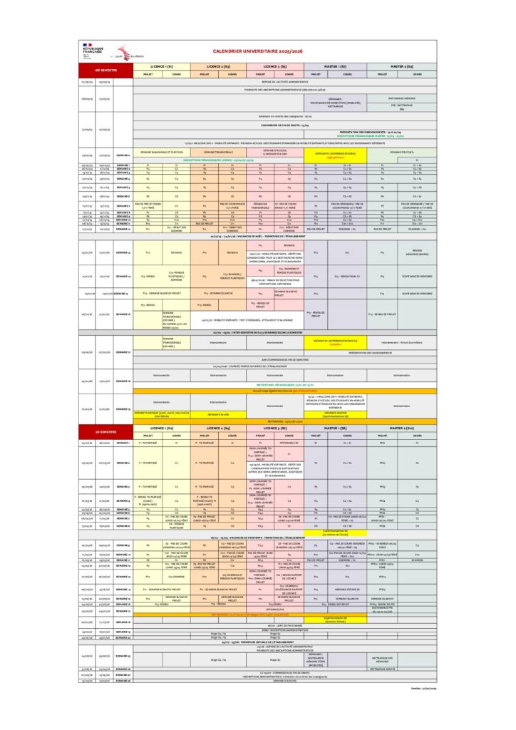 Première page de la ressource PDF Calendrier universitaire - Cycles Licence et Master, 2025-2026