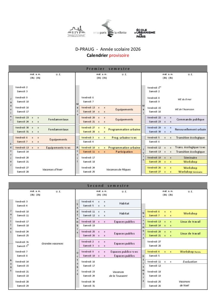 Première page de la ressource PDF D-PRAUG - Calendrier 2026 (sous réserve d'ajustements)