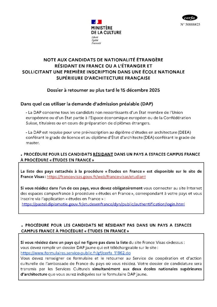 Première page de la ressource PDF Admission DAP : note aux candidats 2026-2027