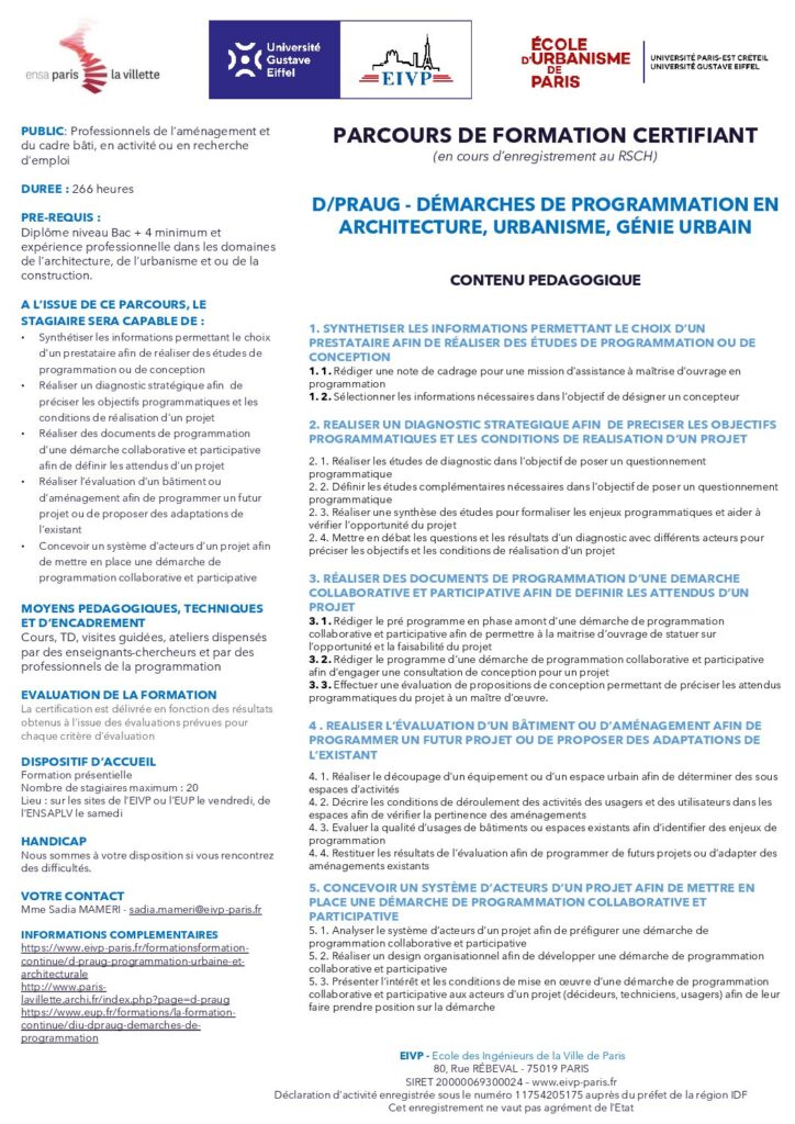 Première page de la ressource PDF D-PRAUG – Présentation du parcours de formation certifiant