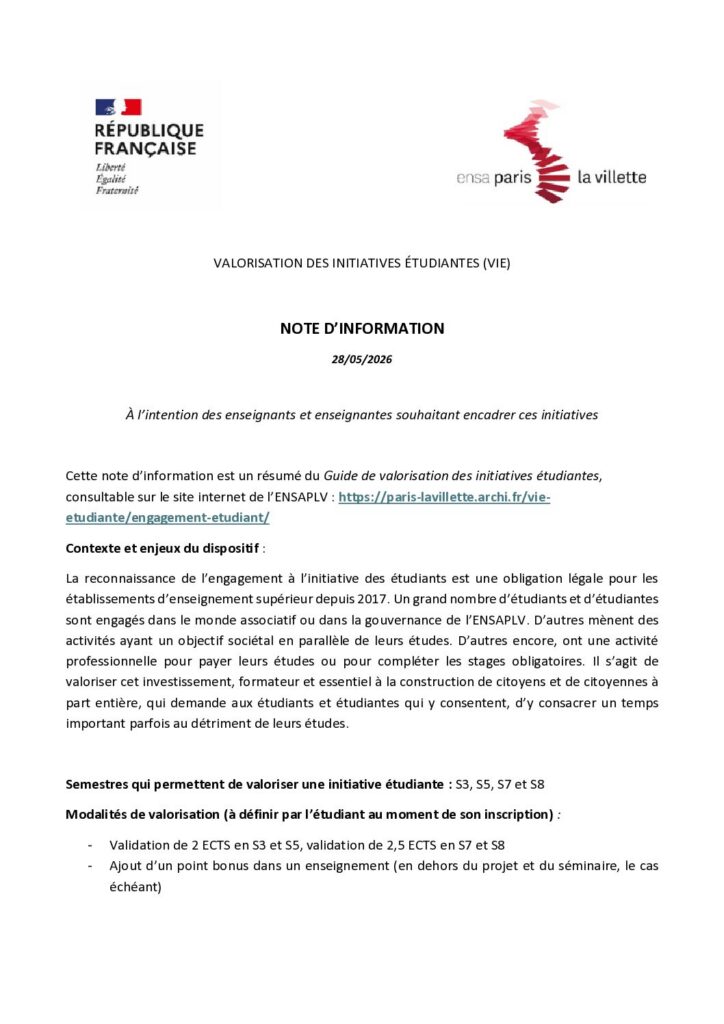 Première page de la ressource PDF Note d'information - Valorisation de l'engagement étudiant, 2026-2027
