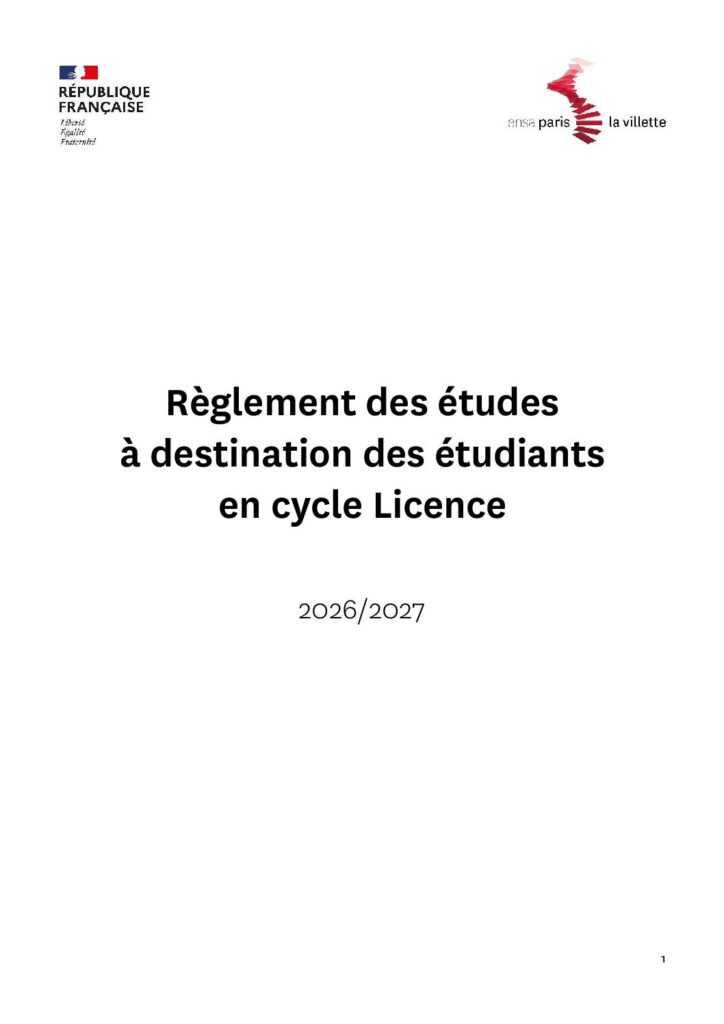 Première page de la ressource PDF Règlement des études du Cycle Licence, 2026-2027